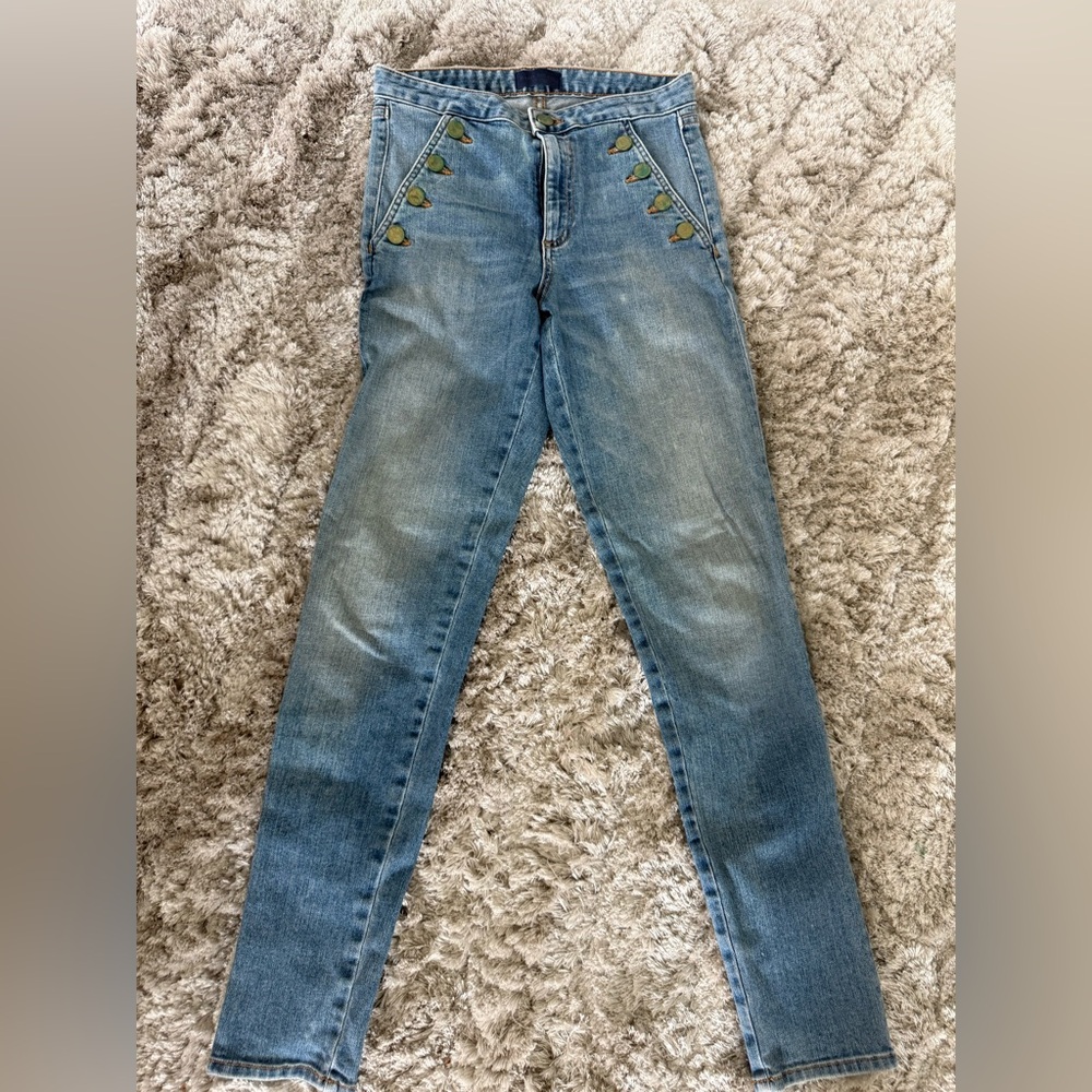 Ramy Brook Light Blue High-Rise Skinny Jeans with Button Detail 25